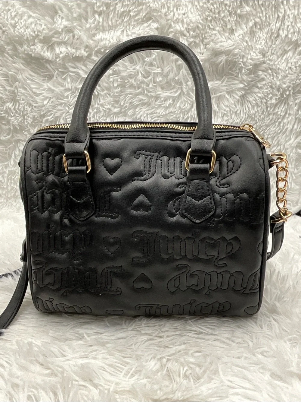 Juicy Couture Fame Satchel Black Embossed Matching Wallet & Cardholder NWT